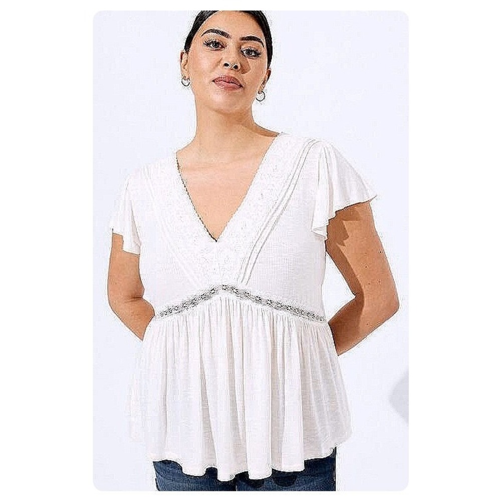 NWT Torrid Knit V-Neck Lace Inset Babydoll Top 4X